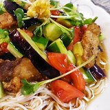 揚げ豚野菜サラダ素麺
